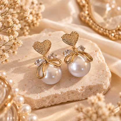 TITLIYA Korean Style Gold Pearl Heart Drop Earrings