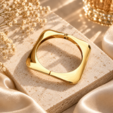 TITLIYA Korean Style Gold-Tone Square Open Cuff Bracelet | Minimal Geometric Anti-Tarnish Bracelet for Women