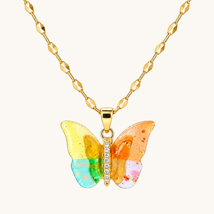 TITLIYA Korean Style Gold Multicolor Butterfly Pendant Necklace