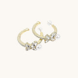 Gold Plated Pearl & Crystal Half Hoop Earrings TITLIYA
