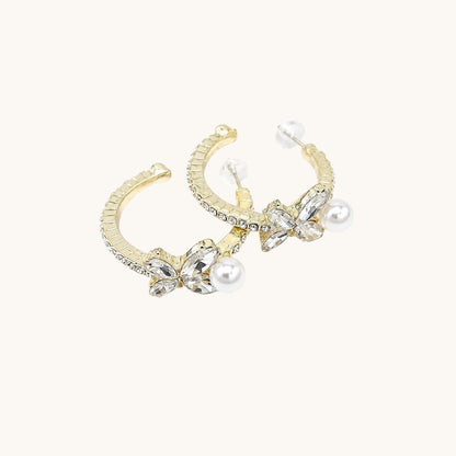 Gold Plated Pearl & Crystal Half Hoop Earrings TITLIYA