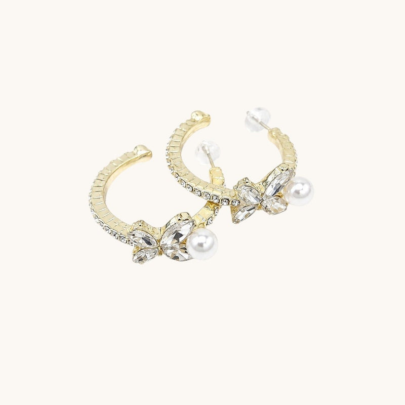 TITLIYA Korean Butterfly Hoop Earrings for Women – Gold-Tone Crystal Butterfly & Pearl Drop Earrings