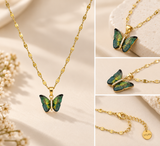 TITLIYA Korean Style Gold Butterfly Green Pendant Necklace