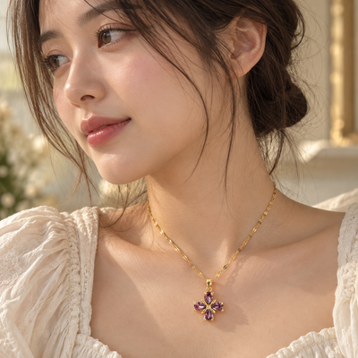 TITLIYA Korean Purple Crystal Flower Pendant Necklace
