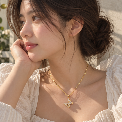 TITLIYA Korean Gold Plated Butterfly Pendant Necklace