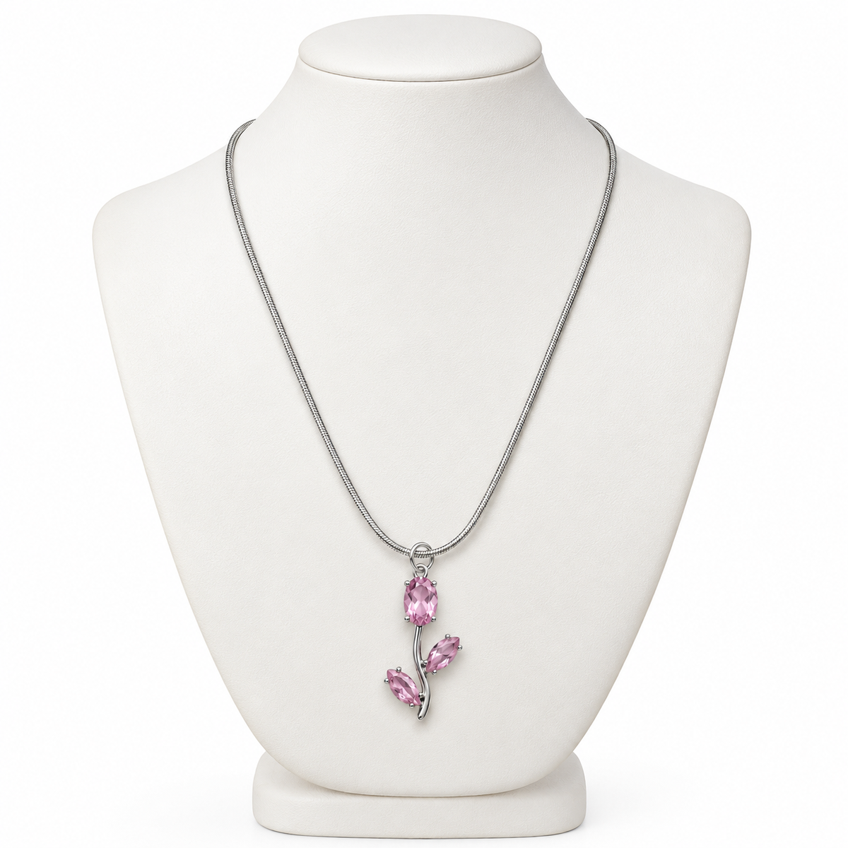 TITLIYA Korean Style Silver Tone Pink Tulip Pendant Necklace