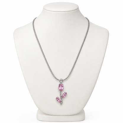 TITLIYA Korean Style Silver Tone Pink Tulip Pendant Necklace
