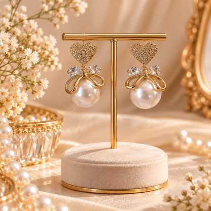 TITLIYA Korean Style Gold Pearl Heart Drop Earrings