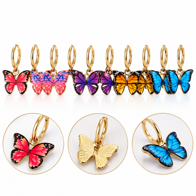 TITLIYA Korean Style Multicolor Butterfly Hoop Earrings Set of 5