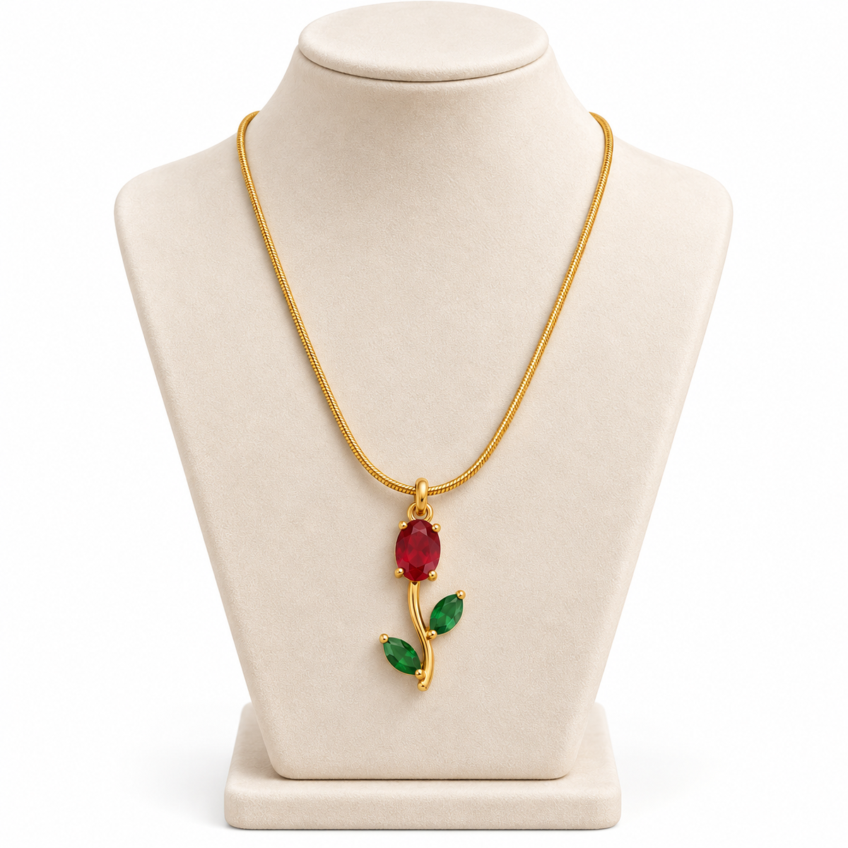 TITLIYA Korean Style Gold Tone Red & Green Tulip Pendant Necklace