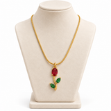 TITLIYA Korean Style Gold Tone Red & Green Tulip Pendant Necklace