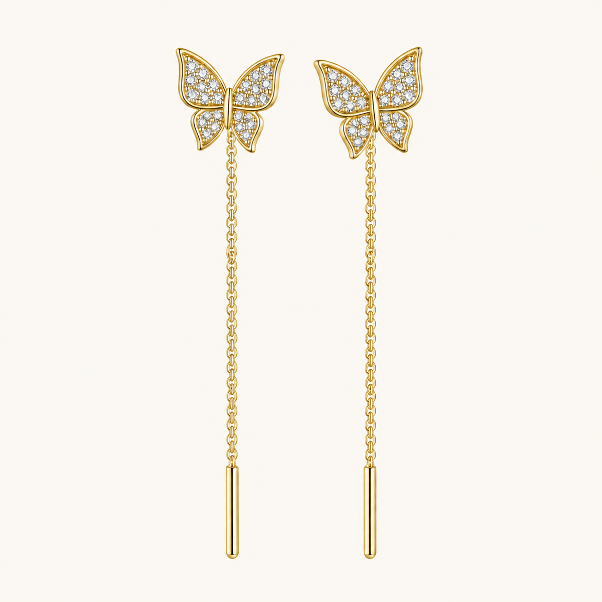 TITLIYA Korean Style Gold Butterfly Crystal Threader Earrings