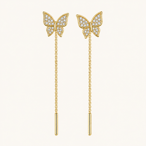 TITLIYA Korean Style Gold Butterfly Crystal Threader Earrings