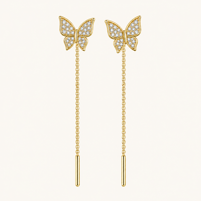 TITLIYA Korean Style Gold Butterfly Crystal Threader Earrings