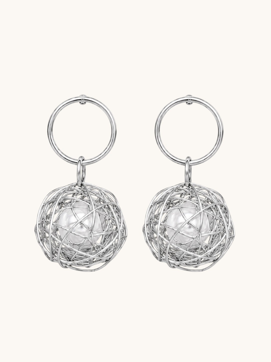 Pearl Wire Ball Hoop Drop Earrings