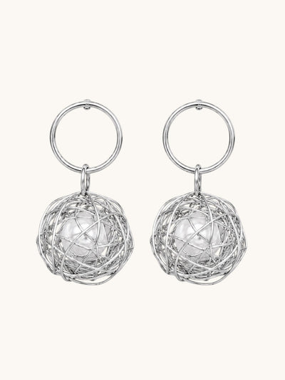 Pearl Wire Ball Hoop Drop Earrings