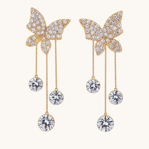 TITLIYA Korean Style Silver Butterfly Crystal Drop Earrings