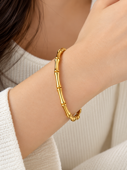 TITLIYA Korean Style Gold Tone Bamboo Bracelet for Women