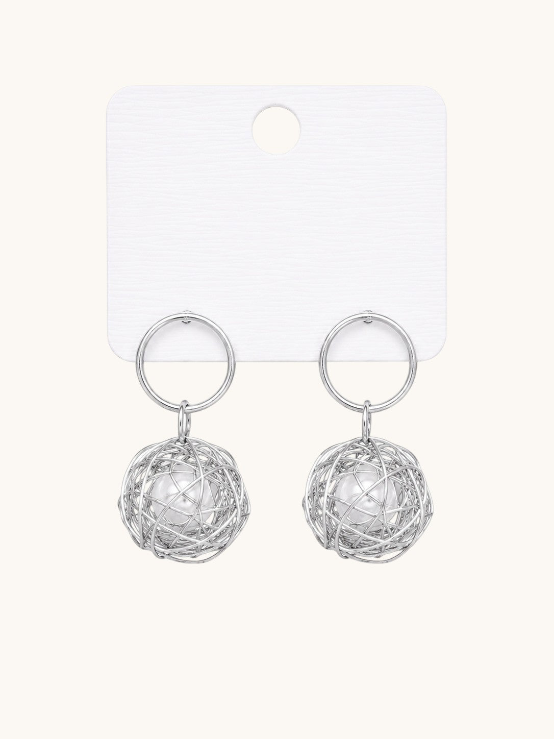 Pearl Wire Ball Hoop Drop Earrings