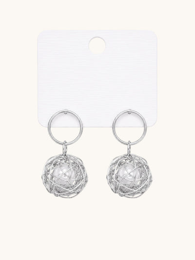 Pearl Wire Ball Hoop Drop Earrings