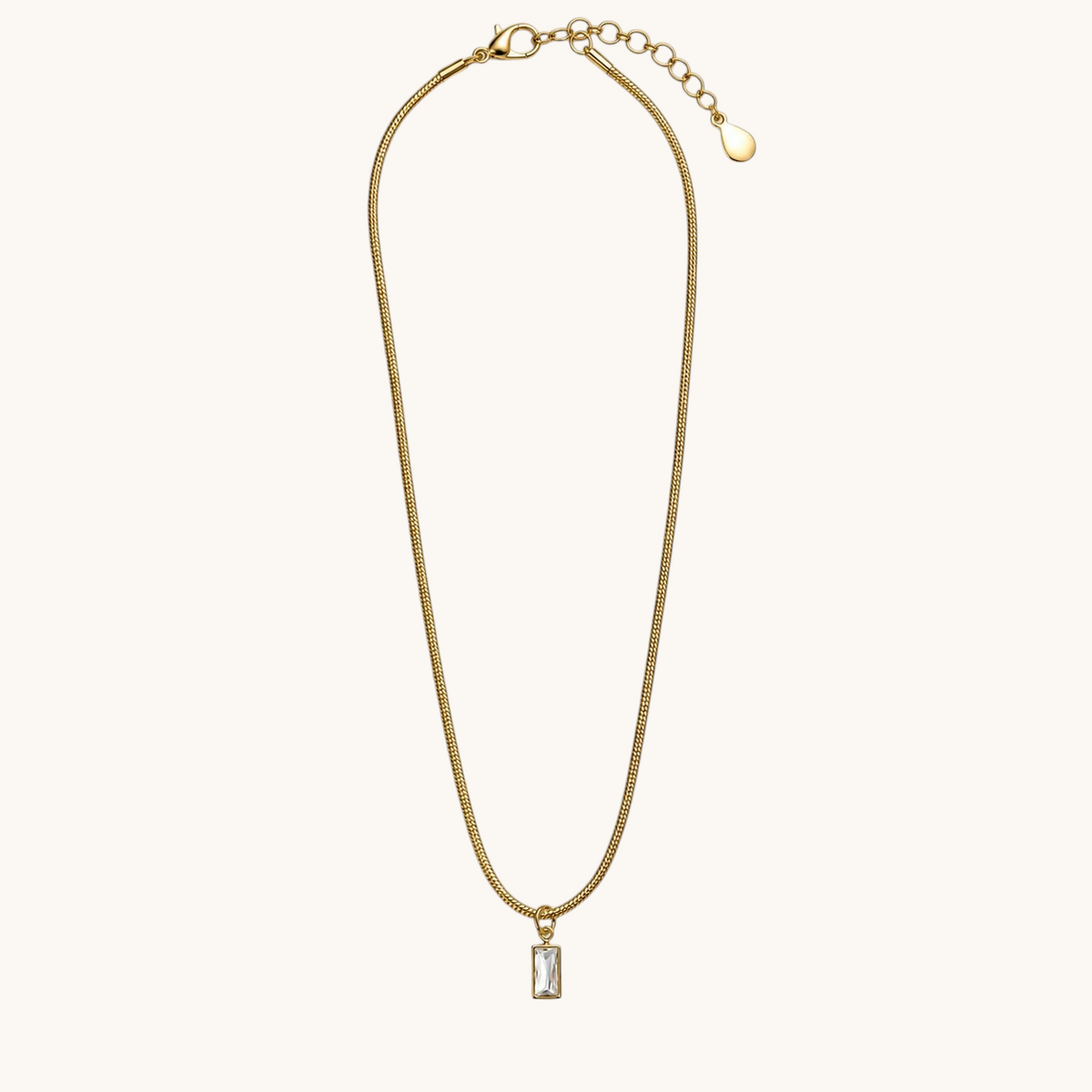TITLIYA Korean style gold-tone necklace featuring a delicate mini rectangular pendant with a sparkling clear stone.
