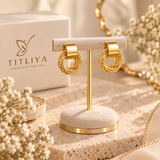 TITLIYA Korean Style Gold Round Textured Drop Stud Earrings