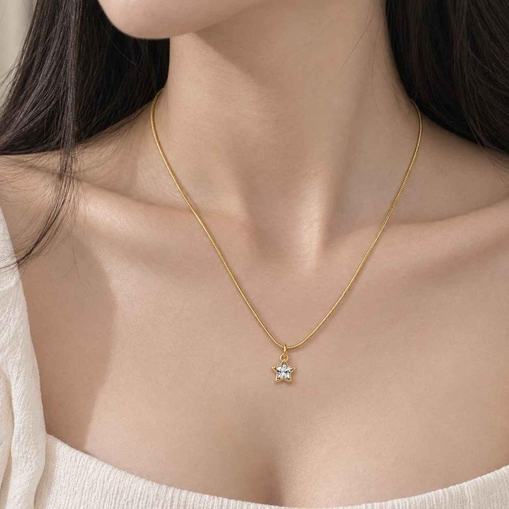 TITLIYA Korean Style Gold Mini Star Pendant Necklace