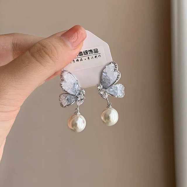 Drop Butterfly Earrings for Girls with Artificial Stone Titliya