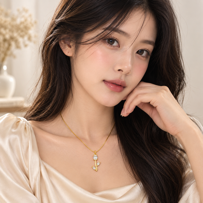 TITLIYA Korean Style Gold Tone White Tulip Pendant Necklace