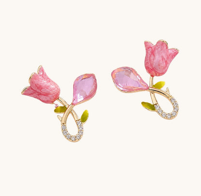 TITLIYA Korean Pink Tulip Anti-Tarnish Drop Earrings