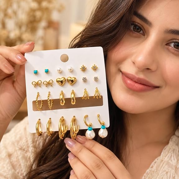 Assorted fashion earrings in the TITLIYA Golden Moments jewellery gift hamper