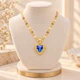 TITLIYA Korean Blue Heart Stone Gold-Plated Necklace for Women