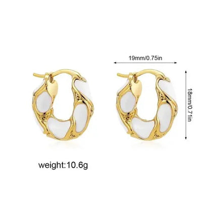TITLIYA Korean White Enamel Anti-Tarnish Gold Hoop Earrings for Women