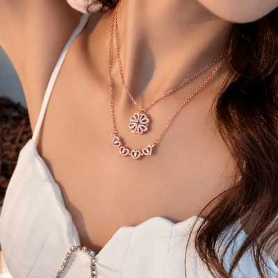 TITLIYA Korean Rose Gold Four Heart Pendant Necklace for Women