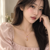 TITLIYA Korean Style Gold Tone Pink Tulip Pendant Necklace