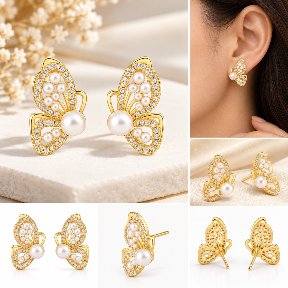 TITLIYA Korean Butterfly Wing Gold Studs Premium Korean Earrings
