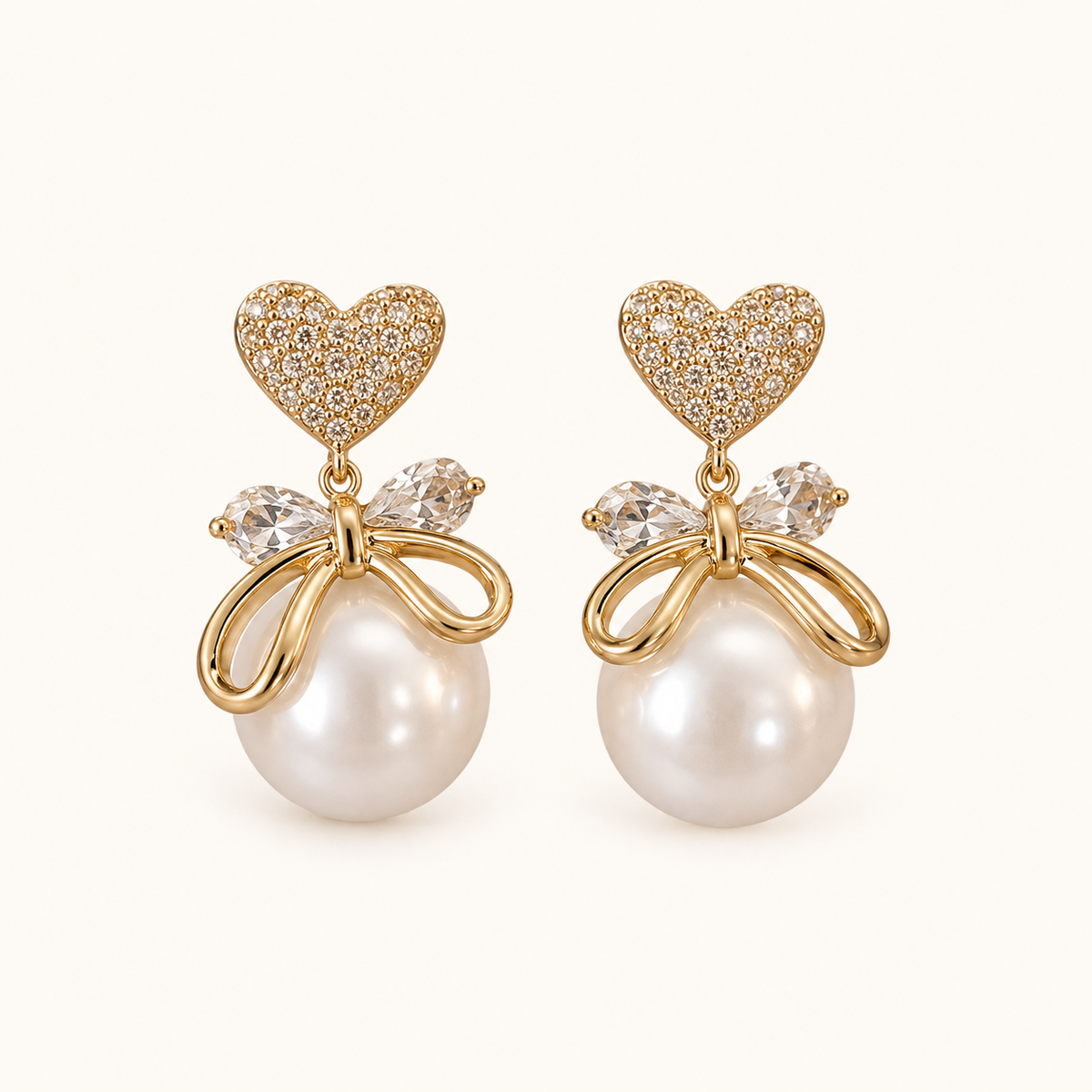 TITLIYA Korean Style Gold Pearl Heart Drop Earrings