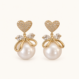 TITLIYA Korean Style Gold Pearl Heart Drop Earrings