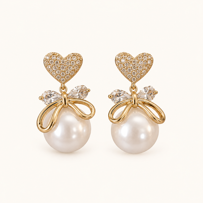 TITLIYA Korean Style Gold Pearl Heart Drop Earrings