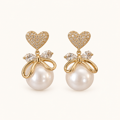TITLIYA Korean Style Gold Pearl Heart Drop Earrings