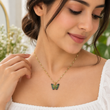 TITLIYA Korean Style Gold Butterfly Green Pendant Necklace