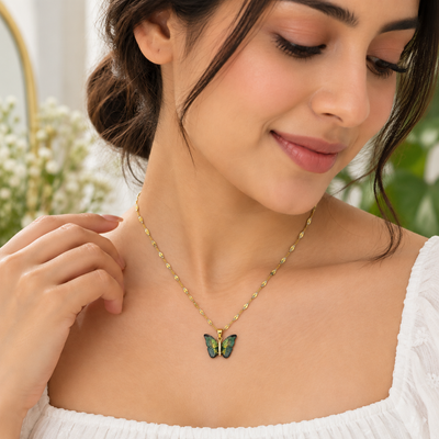 TITLIYA Korean Style Gold Butterfly Green Pendant Necklace