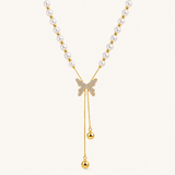 TITLIYA Korean Pearl Butterfly Pendant Necklace