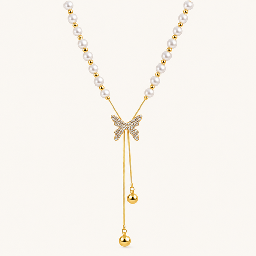 TITLIYA Korean Pearl Butterfly Pendant Necklace