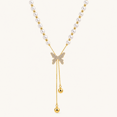 TITLIYA Korean Pearl Butterfly Pendant Necklace