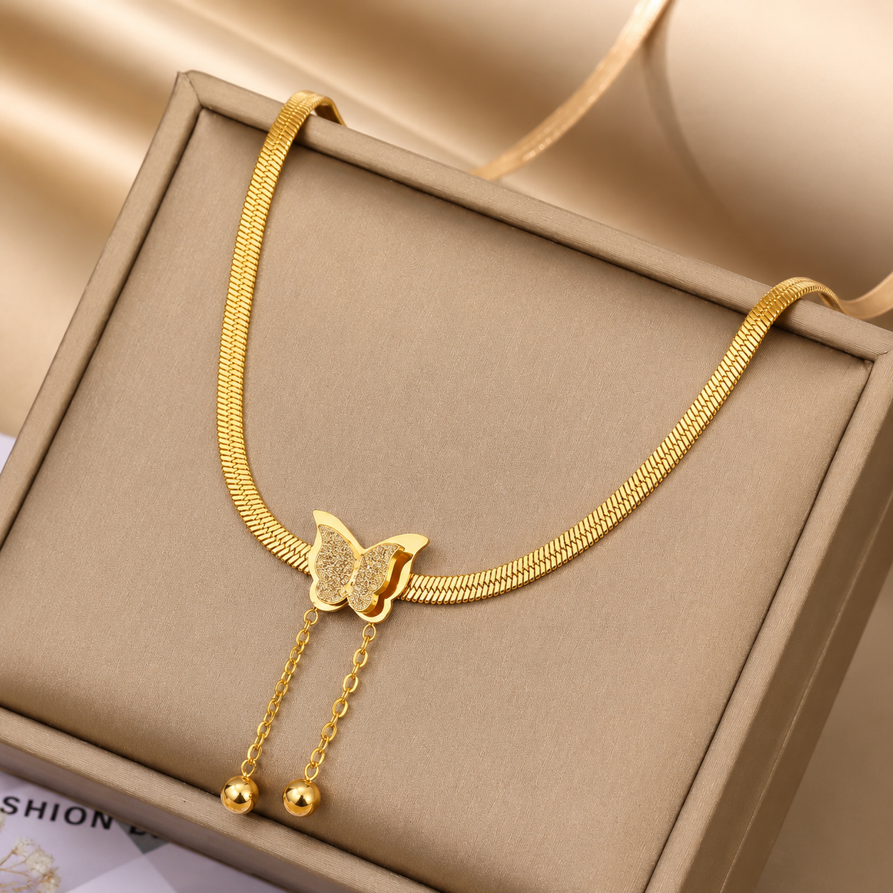TITLIYA Korean Style Gold Butterfly Pendant Snake Chain Necklace for Women