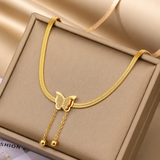 TITLIYA Korean Style Gold Butterfly Pendant Snake Chain Necklace for Women