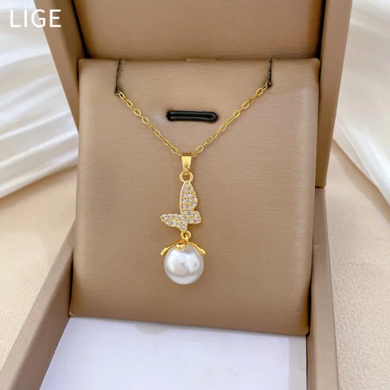 Gold Toned Butterfly Necklace