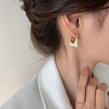 TITLIYA Korean Gold-Tone Textured Square Hoop Earrings For Women