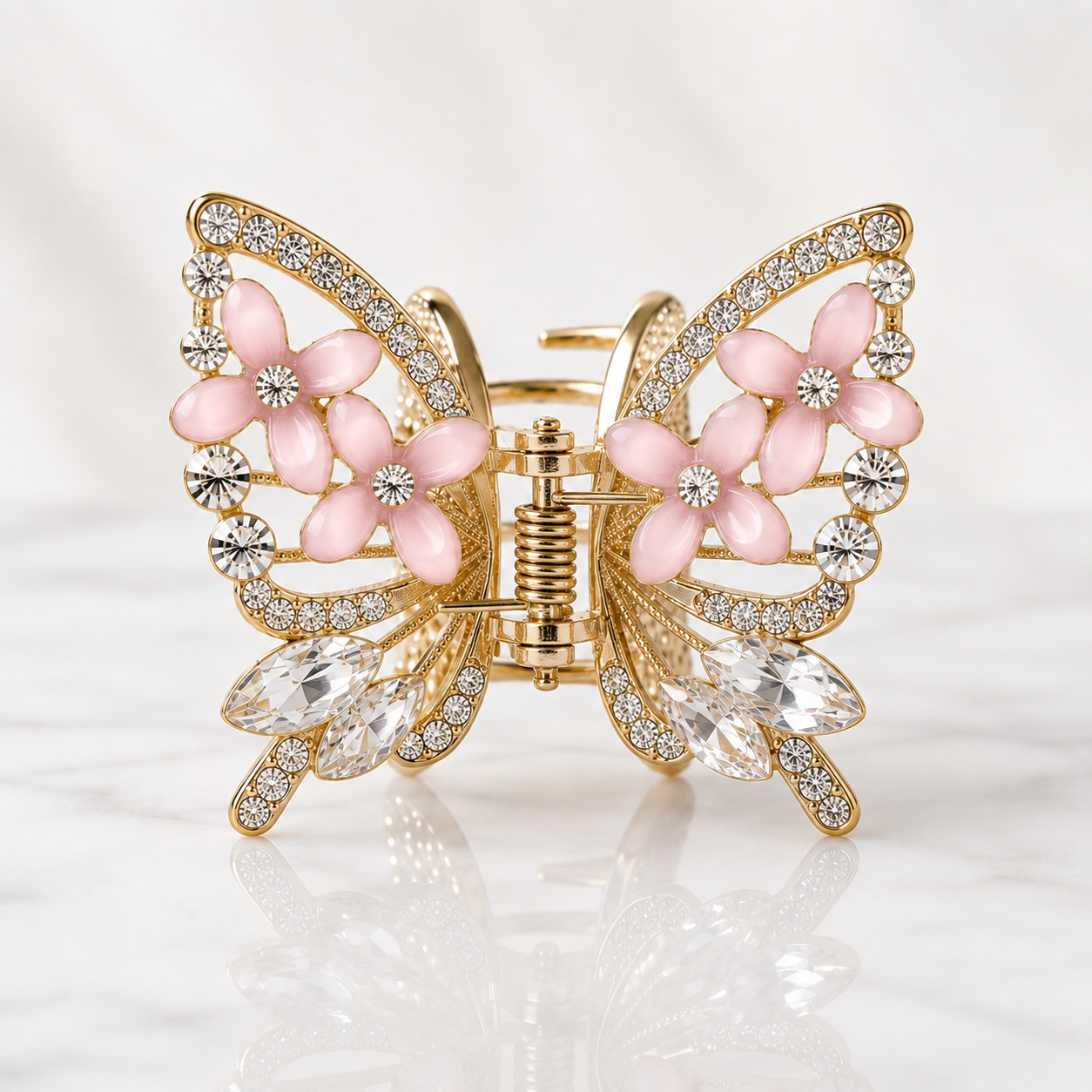 TITLIYA Korean Pink Butterfly Claw Hair Clip – Anti-Tarnish Floral Design